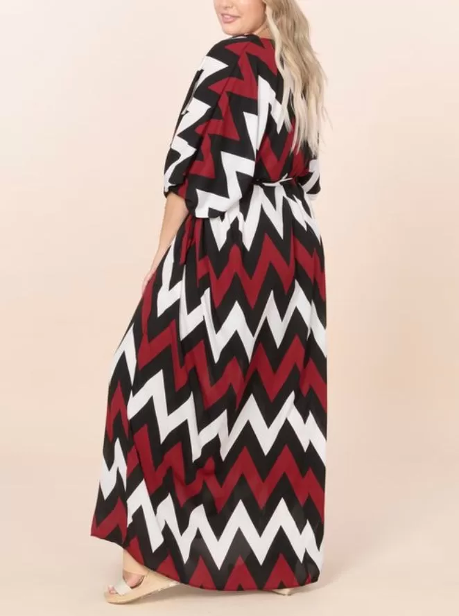 WOMEN ZIG-ZAG FULL LENGTH SHIRT DRESS