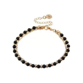 Women's Bracelet Black Beaded 18K Gold Plated