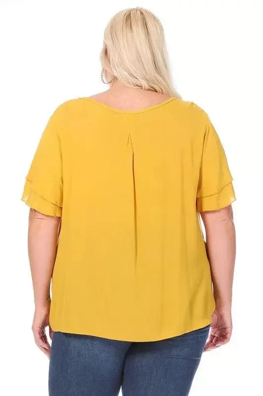 Women's Plus flutter sleeve Solid Blouse