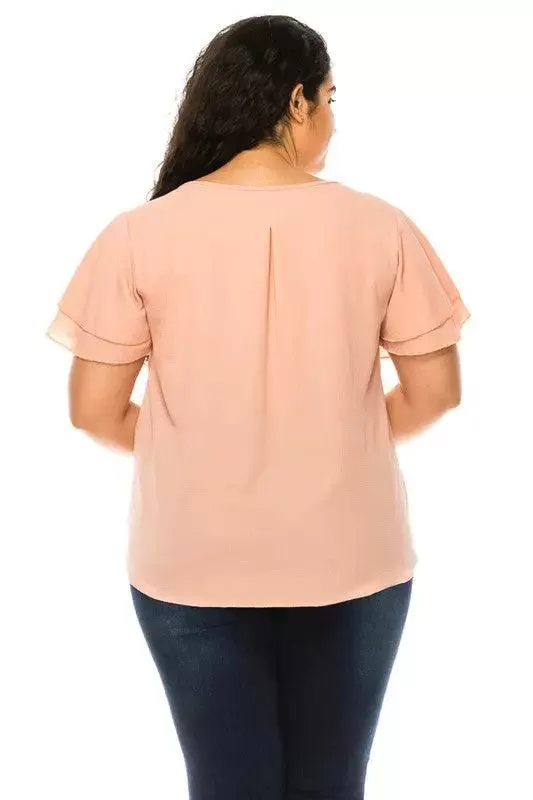 Women's Plus flutter sleeve Solid Blouse