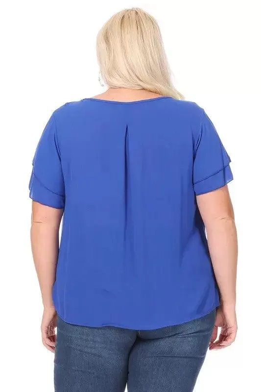 Women's Plus flutter sleeve Solid Blouse