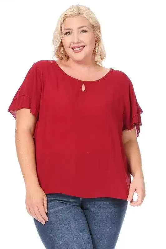 Women's Plus flutter sleeve Solid Blouse