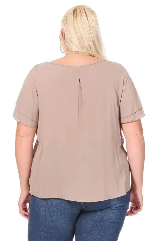 Women's Plus flutter sleeve Solid Blouse