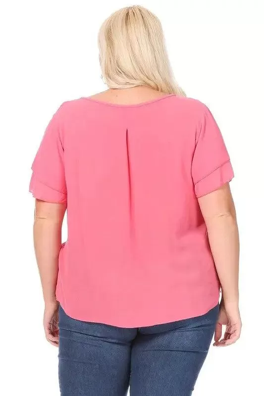 Women's Plus flutter sleeve Solid Blouse