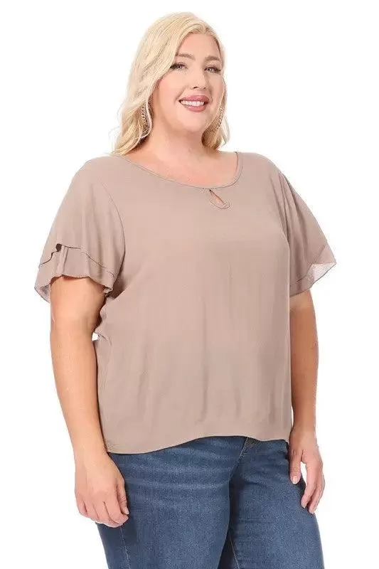 Women's Plus flutter sleeve Solid Blouse