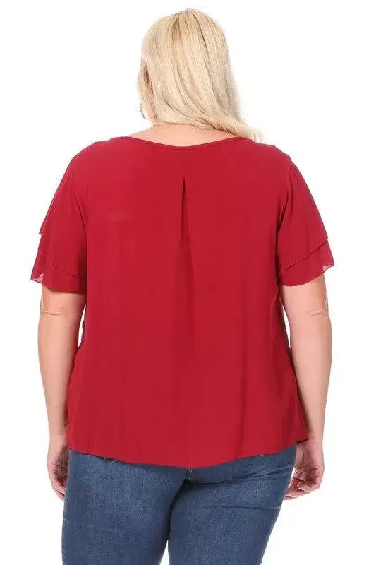 Women's Plus flutter sleeve Solid Blouse